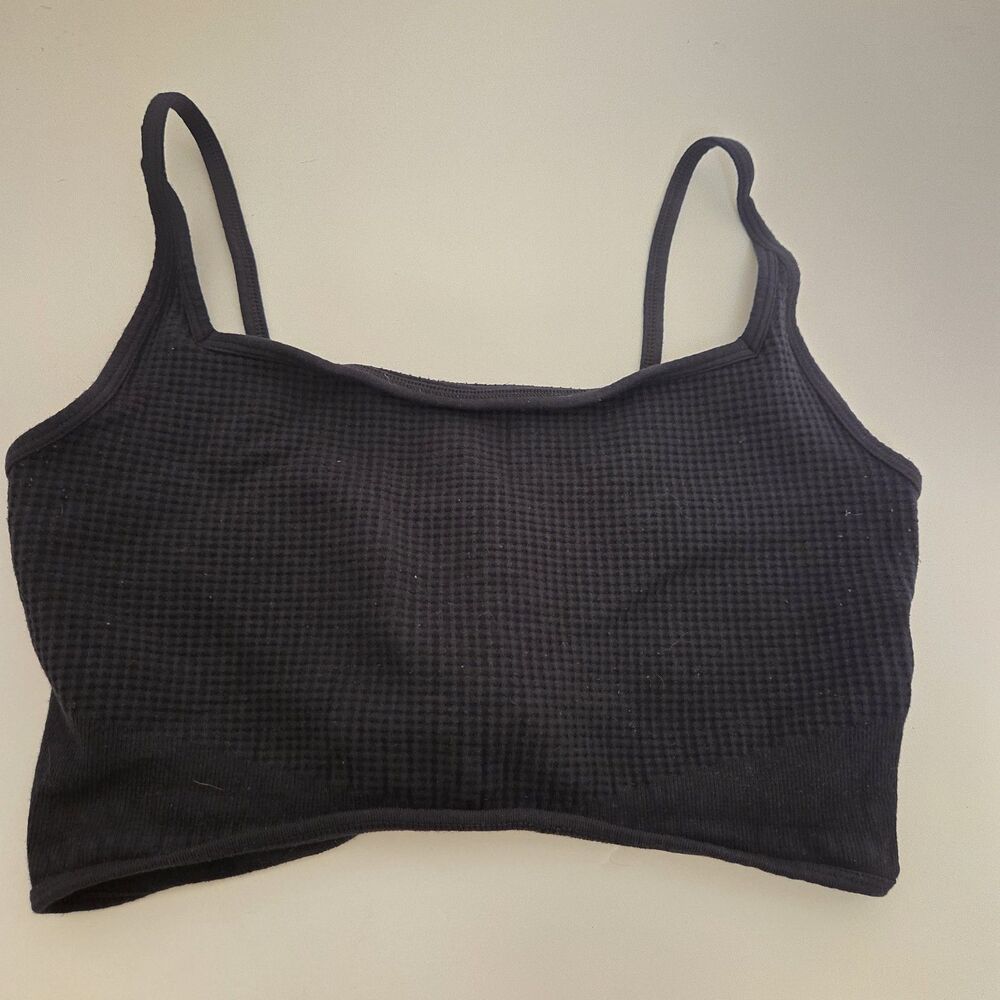 Gymshark Pause Waffle Knit Sports Bra Activewear Athleisure Black Medium